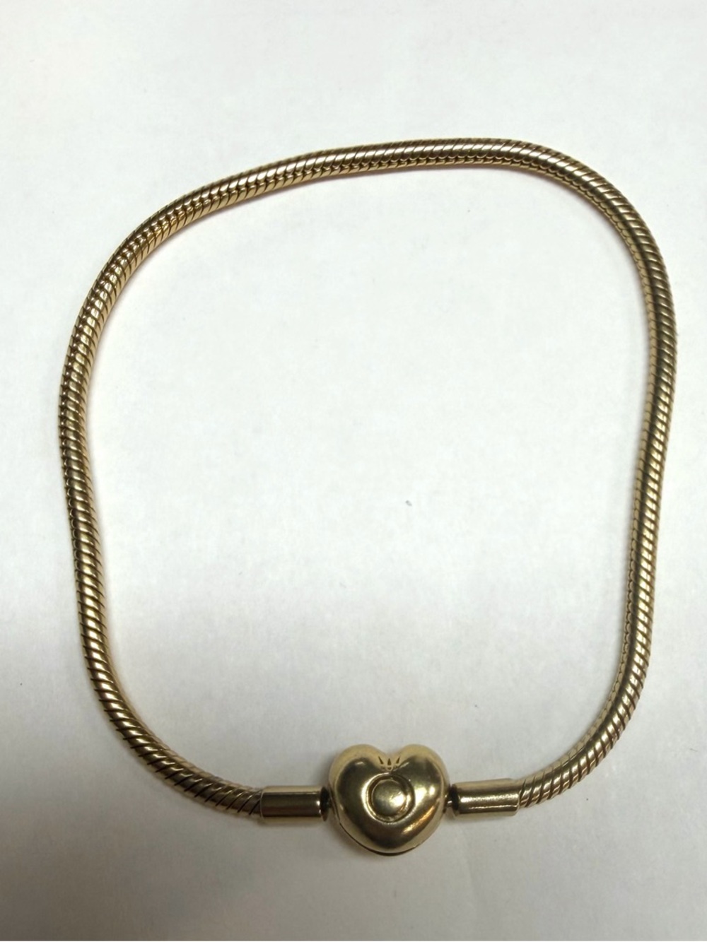 Pandora Gold Snake Chain Bracelet with Heart Clasp
